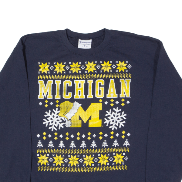 CHAMPION University Of Michigan Christmas Mens Sweatshirt Blue USA XL Online Sale