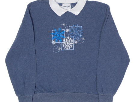 ANTHONY RICHARDS Snowflakes Womens Sweatshirt Blue Collared L Fashion