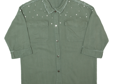 Embellished Pearl Womens Shirt Green 90s 3 4 Sleeve L on Sale