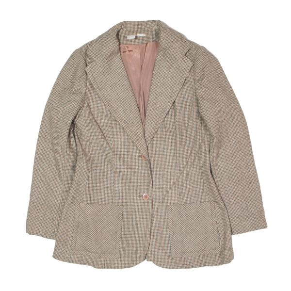 Blazer Jacket Cream Wool 80s Houndstooth Womens S Hot on Sale