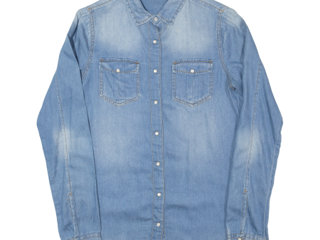 PULL & BEAR Womens Denim Shirt Blue Long Sleeve S Sale