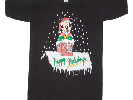 DISNEY Christmas Mickey Mouse Mens T-Shirt Black 90s ONE SIZE Cheap