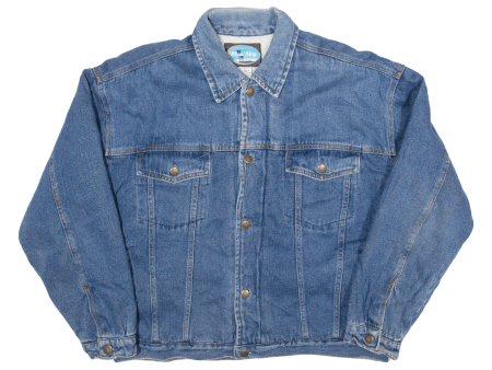 BLUE SKY Mens Sherpa Lined Denim Jacket Blue L Supply