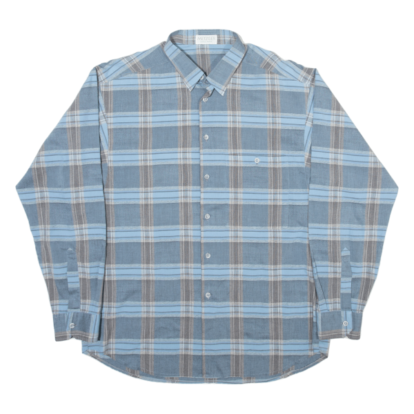 METZGER Mens Shirt Blue Check Long Sleeve L Supply