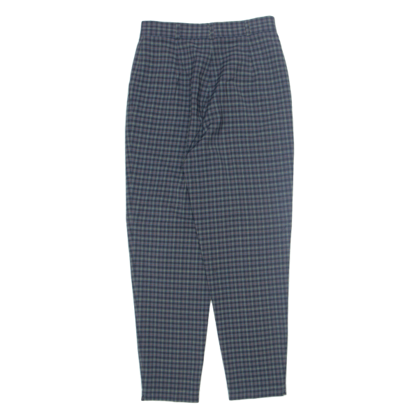 BIANCA Check Womens Trousers Blue Regular Tapered 90s Wool W27 L28 Online now