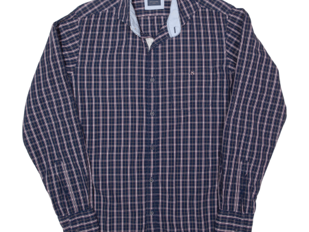 PIERRE CARDIN Mens Shirt Blue Check Long Sleeve S Sale