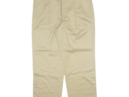 DOCKERS Pleated Khaki Mens Trousers Beige Classic Straight W36 L29 Hot on Sale