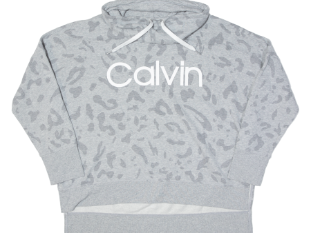 CALVIN KLEIN Animal Print Cropped Womens Sweatshirt Grey High Neck XL For Cheap