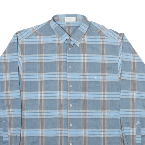 METZGER Mens Shirt Blue Check Long Sleeve L Supply