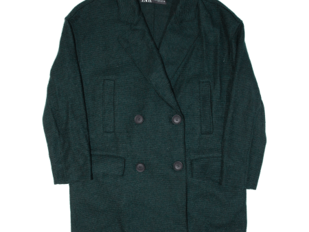 ZARA Womens Pea Jacket Green Wool XS Online