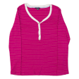 TOMMY HILFIGER Womens Jumper Pink Striped V-Neck Tight Knit L Online Sale