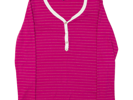 TOMMY HILFIGER Womens Jumper Pink Striped V-Neck Tight Knit L Online Sale