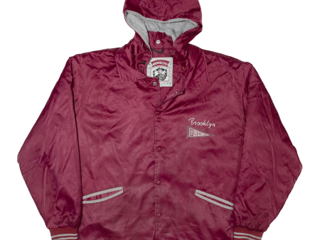 BROOKLYN Mens Coach Jacket Maroon 90s USA Hooded S Cheap