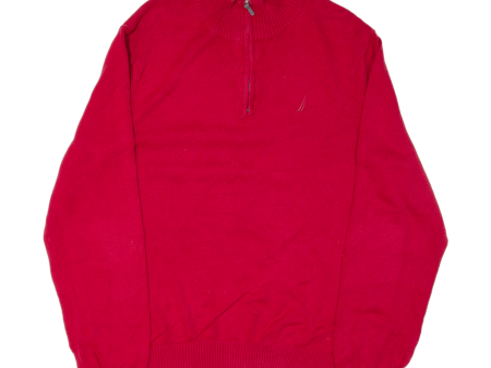 NAUTICA Mens Jumper Red 1 4 Zip Tight Knit XL Hot on Sale