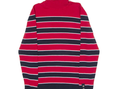 TOMMY HILFIGER Womens Patterned Jumper Red Striped Roll Neck Tight Knit M For Cheap