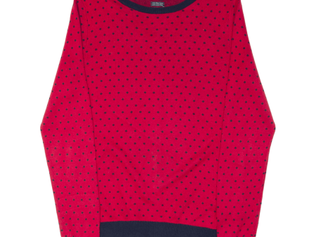 TOMMY HILFIGER Womens Patterned Jumper Red Spotted Tight Knit L Online Hot Sale