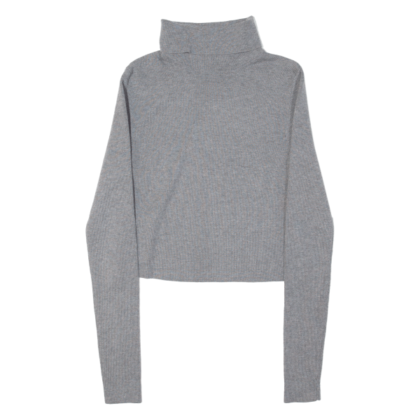 Cropped Womens Jumper Grey Roll Neck XS For Discount