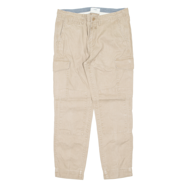 CLOSED Cargo Mens Trousers Beige Slim Tapered Linen W32 L25 Sale