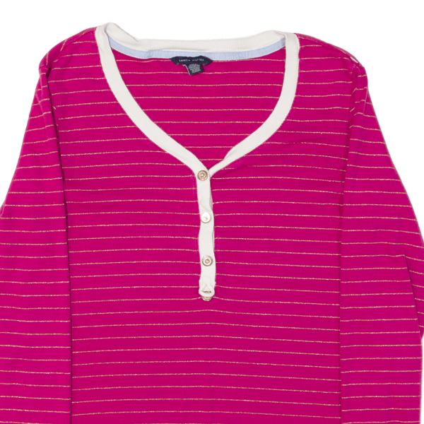 TOMMY HILFIGER Womens Jumper Pink Striped V-Neck Tight Knit L Online Sale