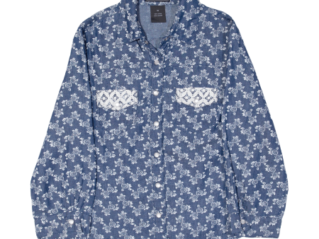 ZAWARY Womens Denim Shirt Blue Floral Long Sleeve M Hot on Sale