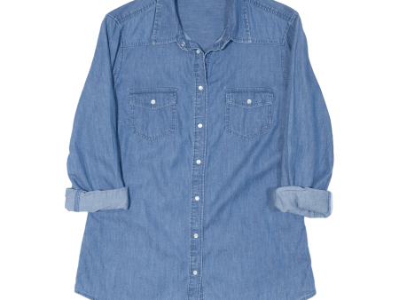 CAMAIEU Womens Denim Shirt Blue 3 4 Sleeve UK 8 on Sale