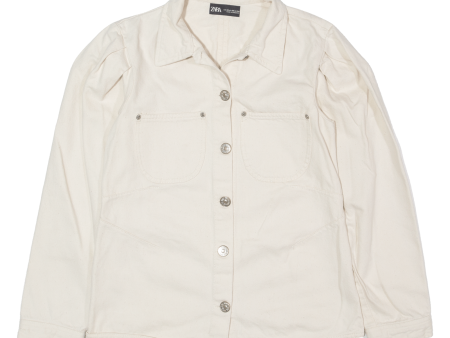 ZARA Womens Denim Jacket Cream XS Online Sale