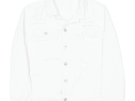 Distressed Womens Denim Jacket Cream S Sale