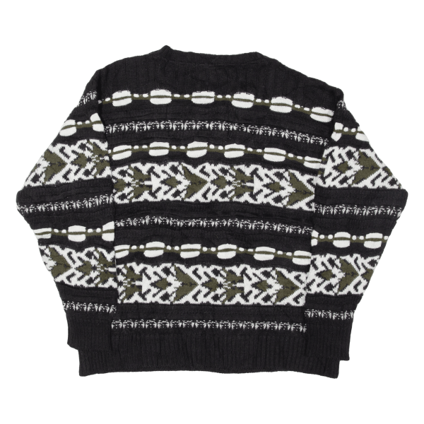 VANGO Mens Patterned Jumper Black Fair Isle 80s Chunky Knit Wool M Supply