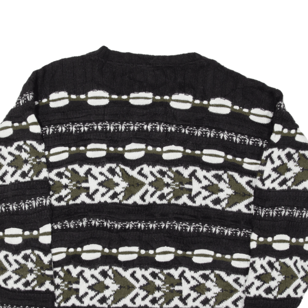 VANGO Mens Patterned Jumper Black Fair Isle 80s Chunky Knit Wool M Supply