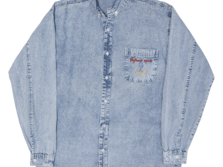 Refined Spirit Mens Denim Shirt Blue 90s Long Sleeve L Sale