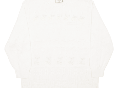 CARLOTTA Lemon Cherry Womens Patterned Jumper Cream Chunky Knit L Sale