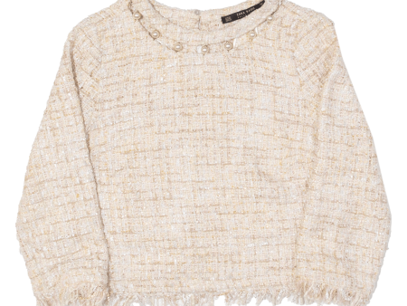 ZARA Womens Patterned Jumper Beige Plaid Chunky Knit XS For Discount