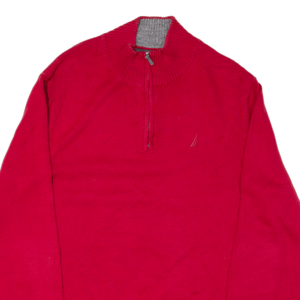 NAUTICA Mens Jumper Red 1 4 Zip Tight Knit XL Hot on Sale