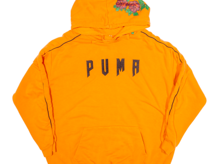 PUMA Relaxed Fit Floral Womens Orange Hoodie UK 12 For Cheap