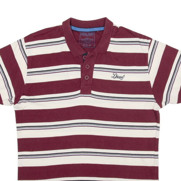 DIESEL Boys Polo Shirt Red Striped XL Sale